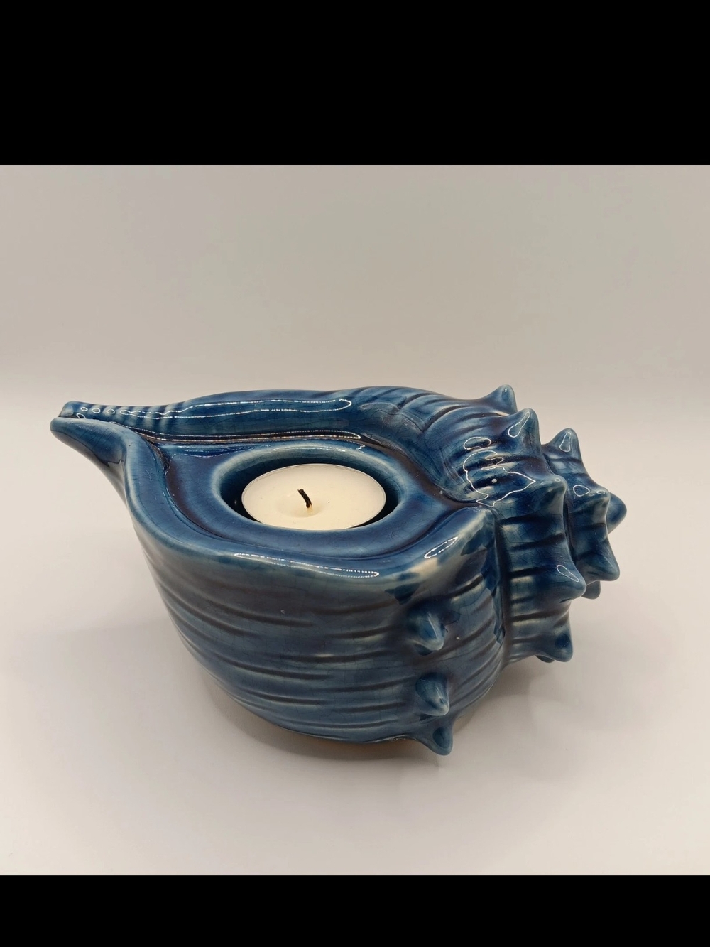 Vintage Glazed Ceramic Conch Seashell Candle Holder